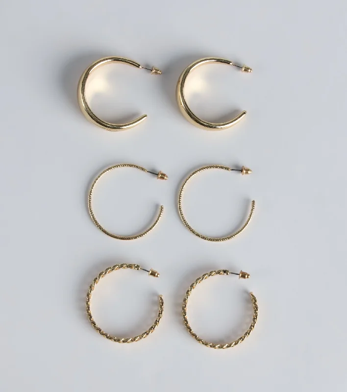 Trendy Deets Three-Pack Hoop Earring Set