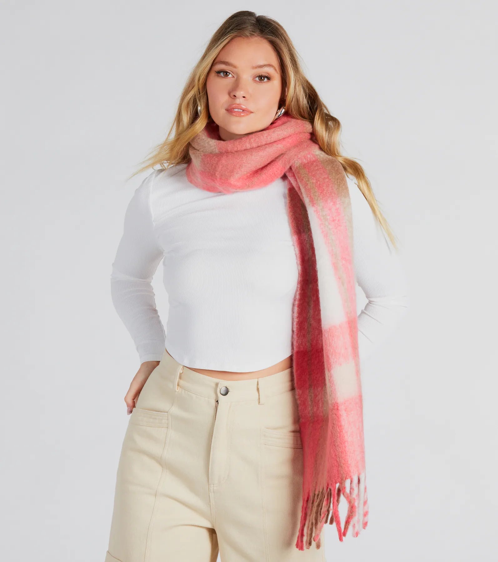 Warm Embrace Plaid Fringe Scarf